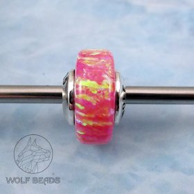 (image for) Bubblegum Pink Synthetic Opal Gemstone Barrel Bead