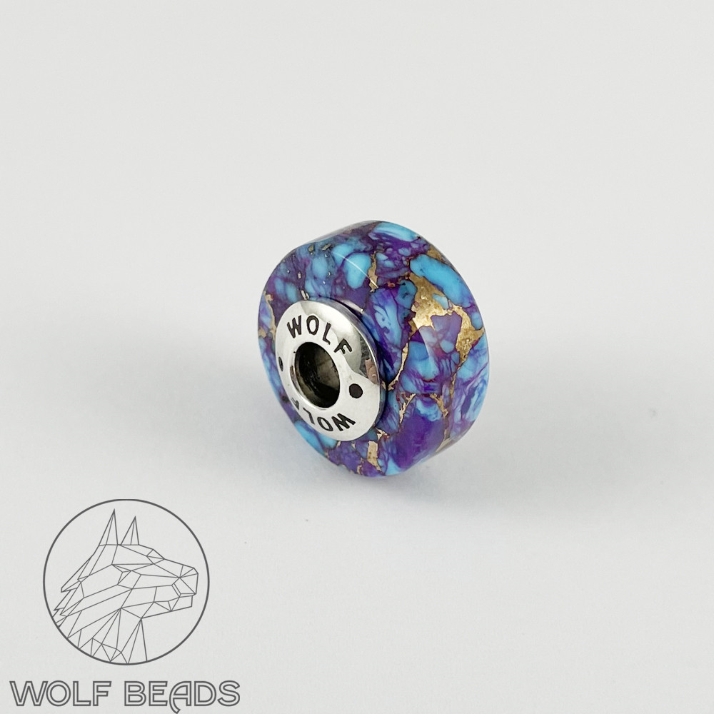 (image for) Purple & Turquoise Mohave Gemstone Barrel Bead #2